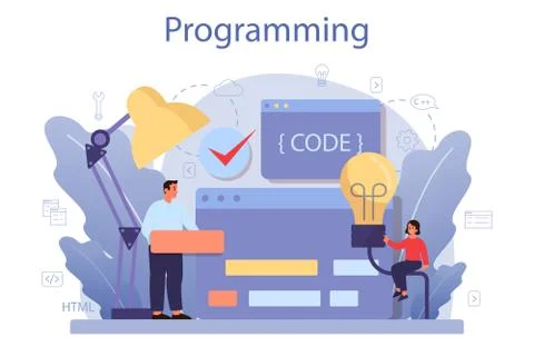 IT education concept. Student write software and create code Stock Illustration