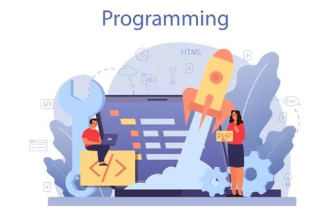 IT education concept. Student write software and create code Stock Illustration