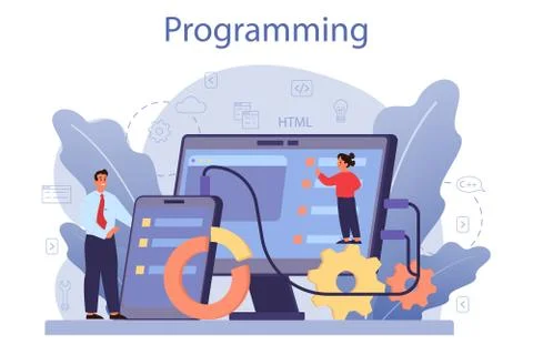 IT education concept. Student write software and create code Stock Illustration