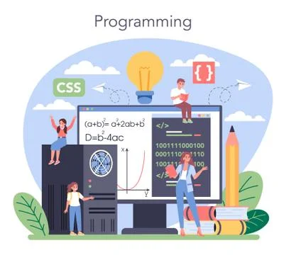 IT education concept. Student write software and create code Stock Illustration