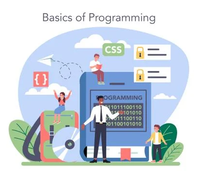 IT education concept. Student write software and create code Stock Illustration