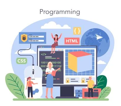 IT education concept. Student write software and create code Stock Illustration