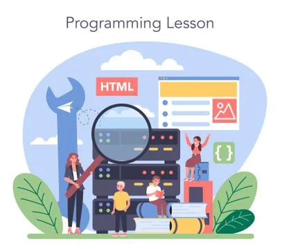 IT education concept. Student write software and create code Stock Illustration