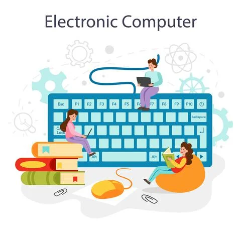IT education concept. Student write software and create code for computer Stock Illustration