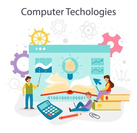 IT education concept. Student write software and create code for computer Stock-Illustration