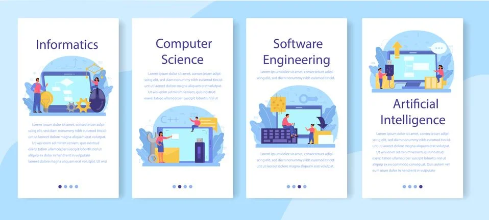 IT education mobile application banner set. Student write software イラスト素材