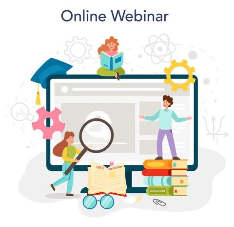 IT education online service or platform. Student write software Illustrazione stock