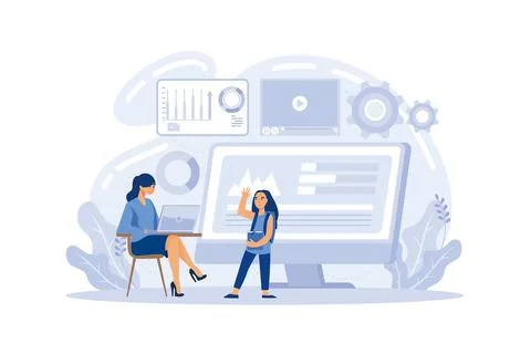 IT education. Student write software and create code for computer. Digital te Stock Illustration