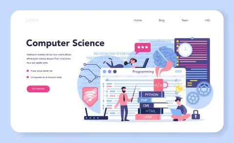 IT education web banner or landing page. Student write software Stock Illustration