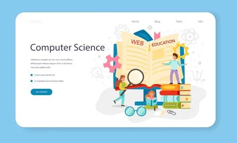 IT education web banner or landing page. Student write software 스톡 일러스트