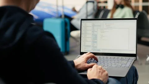 IT engineer creating scripts and managing databases for web platform Fotos Stock