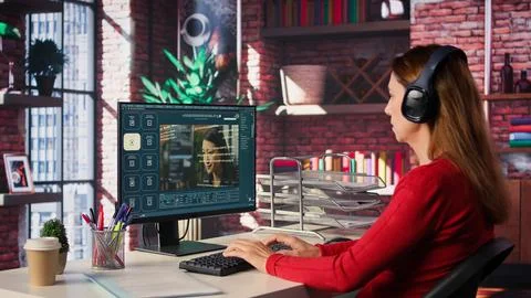 IT engineer at desk generating code algorithm with AI powered chat 写真素材