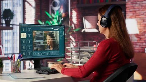 IT engineer at desk generating code algorithm with AI powered chat 写真素材