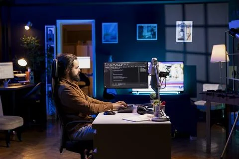 IT engineer fixing vulnerabilities in software enabling hackers to compromise PC Stock Photos