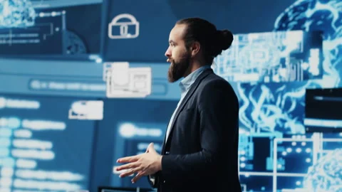 IT engineer hosting public speaking event to present new AI tech tools Stock Footage 311134554
