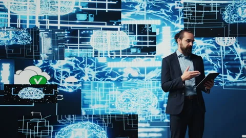 IT engineer hosting public speaking event to present new AI tech tools Stock Footage 311306888