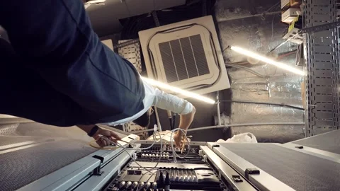It enginer in server room.programmer in data center.network engineer Stock Footage 261153706