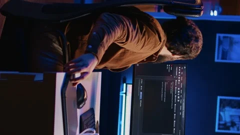 IT expert complaining while solving coding project tasks, suffering from burnout Stock Footage 265109762