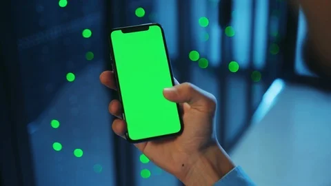 IT expert programmer running diagnostics app on vertical smartphone mock-up Stock Footage 121160083