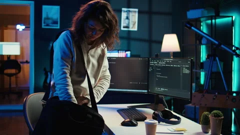 IT expert starting job shift, ready to design and develop software applications Stock Footage 283692017