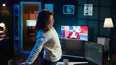 IT expert taking break from work to relax muscles Stock Footage 283593774