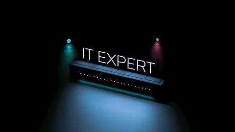IT EXPERT text,word luminous lettering. IT expert, animation.3D render Stock Footage 277033016