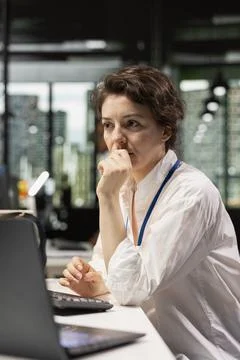 IT expert using PC at office desk to do software development Stock Photos