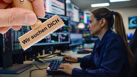 IT-Experte gesucht Ein Holzstempel ist beschriftet mit dem Aufdruck: Wir s... Fotos Stock