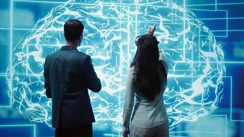 IT experts using artificial intelligence and virtual reality tech Stock Photos