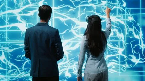 IT experts using artificial intelligence and virtual reality tech 写真素材