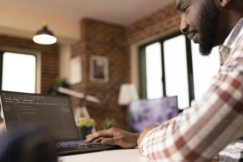 IT freelancer working on app development in home office Stock Photos