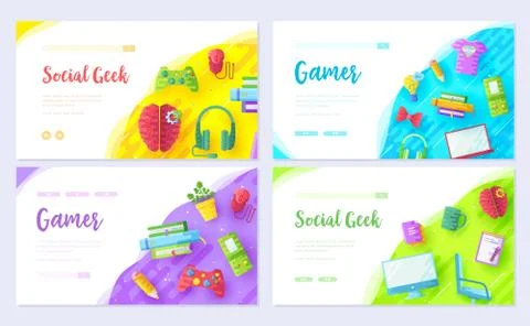 It geeks brochure card set. Office professional developer  template of flyea Stock Illustration