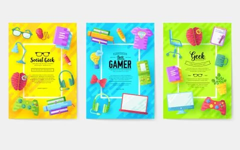 It geeks vector brochure cards set. office professional developer template of Stock Illustration