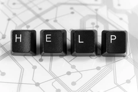 IT HELP, Four Keyboard keys on White Circuit Board Stock Photos