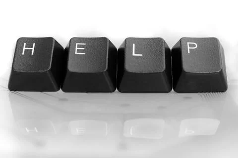 IT HELP, Four Keyboard keys with reflection on White Glass Stock Photos