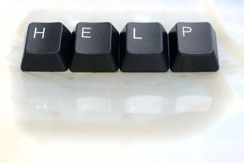 IT HELP Four Keyboard Keys with Network Cable on White Glass Stock Photos