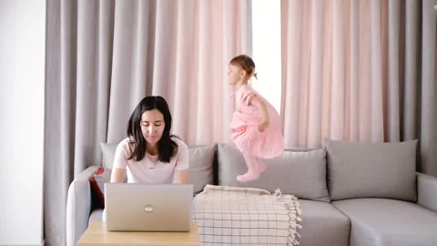 It is impossible to work from home online. Children are annoying and annoying Stock Footage 273245238