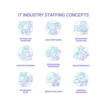 IT industry staffing blue gradient concept icons set Stock-Illustration