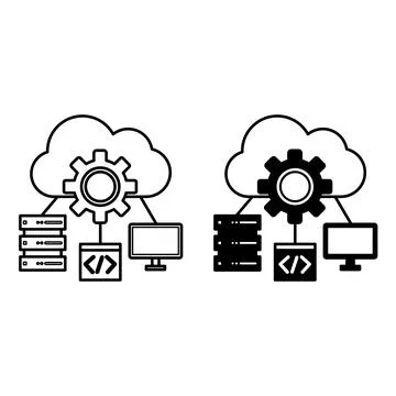 IT Infrastructure Icons. Black and White Vector Illustrations. Cloud, Datab.. Stock Illustration