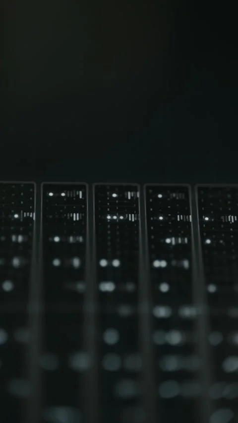 IT infrastructure with illuminated server rack indicators Stock Footage 332048152