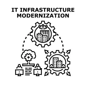 It infrastructure modernization managing data and technology Illustrazione stock