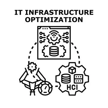 It infrastructure optimization managing computing processes and data Illustrazione stock