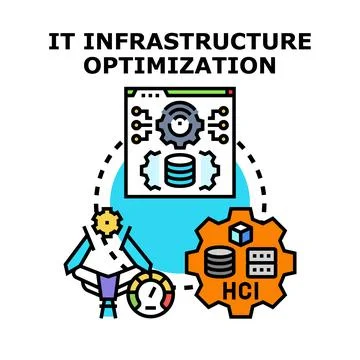 It infrastructure optimization managing computing processes and data Illustrazione stock