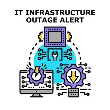 It infrastructure outage alert information technology problems Stock Illustration
