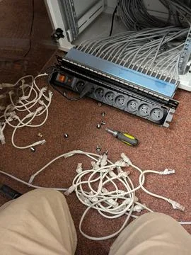 IT Infrastructure Setup: Network Cables and Power Stock Photos