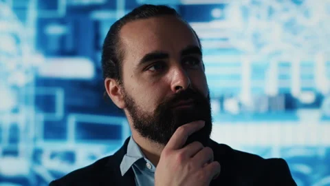 IT male expert implementing new digital AI neural networks for deep learning Stock Footage 310967949