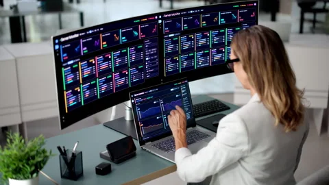 IT Manager Carefully Monitors Network Performance Stock Footage 347288584