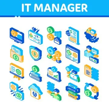 It Manager Developer Isometric Icons Set Vector Stock Illustration