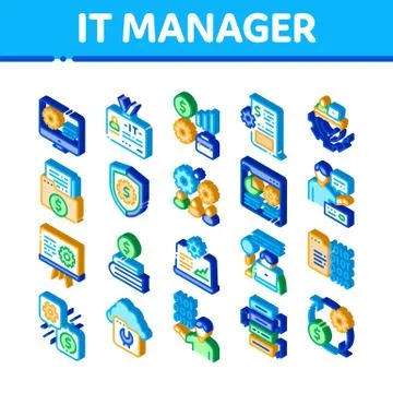 It Manager Developer Isometric Icons Set Vector Stock Illustration