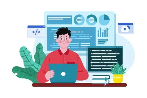 IT manager managing technology systems for the team. Stock Illustration